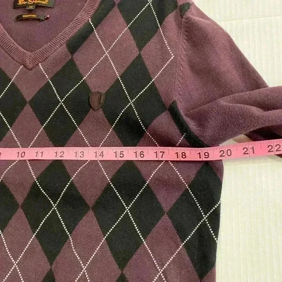 Men’s Argyle V-Neck Long Sleeve Cotton Black Purple Pullover medium - Picture 5 of 12